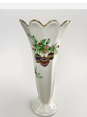 MIKASA Christmas Spirit 9" Vase Gold Accents B2098 Narumi Japan